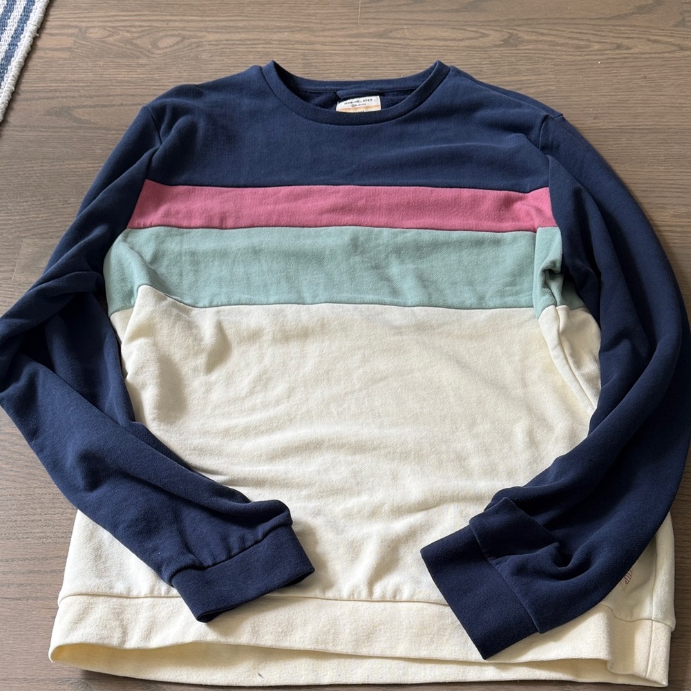 Marine Layer Striped Colorblock Crewneck Sweatshirt - Navy, Pink, Mint, Cream